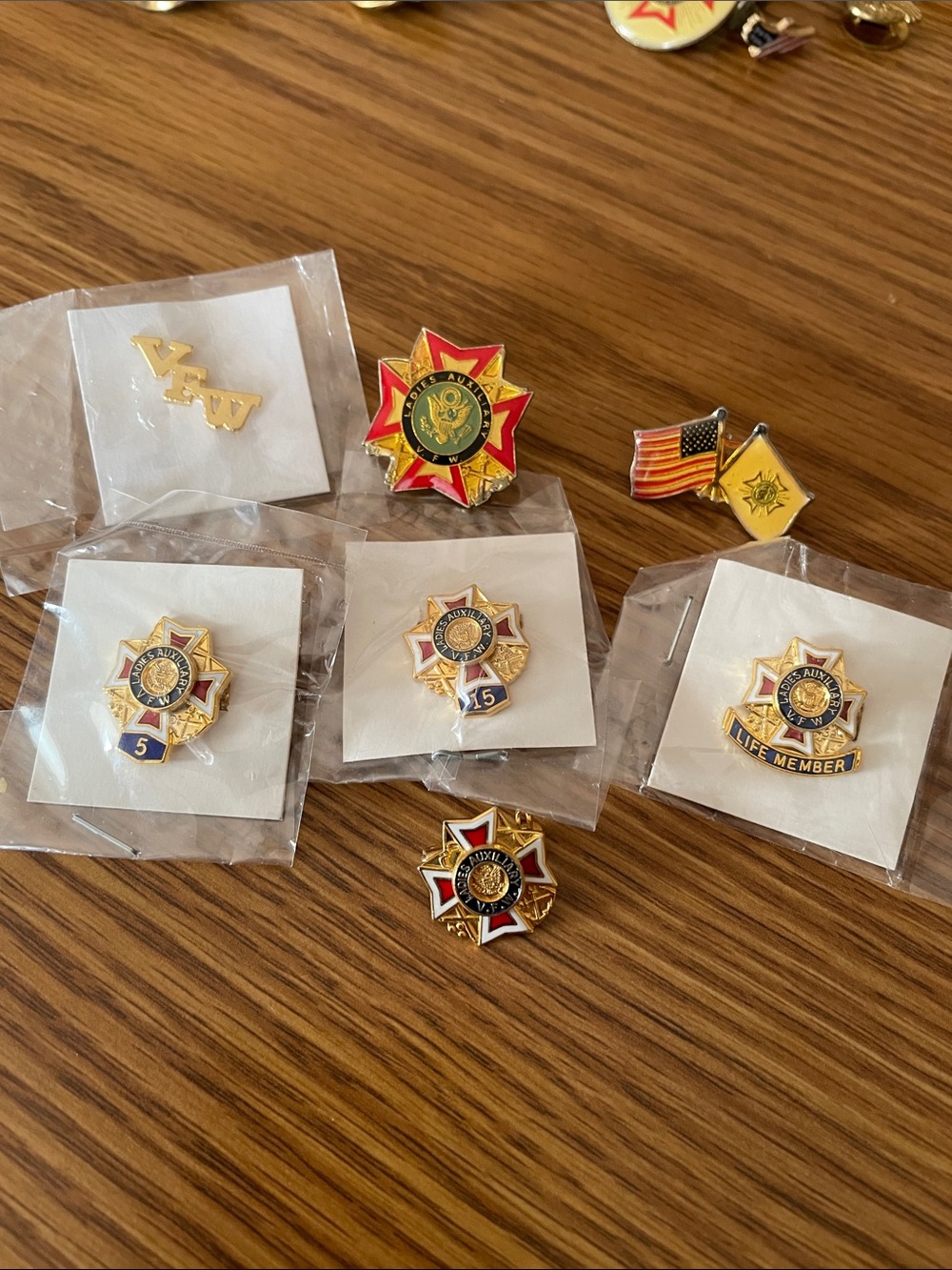 VFW Ladies Auxiliary Military Service and Membership Pins - lifetime member